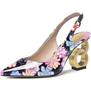 imageFSJ Women Trendy Metallic Gold Chain High Heel Slingback Pumps Pointed Toe Adjustable Buckle Office Lady Party Shoes Size 415 USFlower