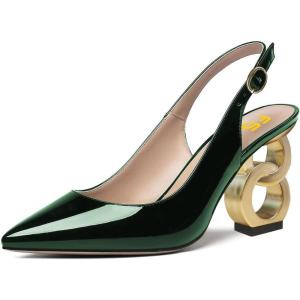 imageFSJ Women Trendy Metallic Gold Chain High Heel Slingback Pumps Pointed Toe Adjustable Buckle Office Lady Party Shoes Size 415 USGreen