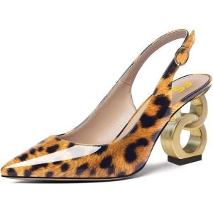 imageFSJ Women Trendy Metallic Gold Chain High Heel Slingback Pumps Pointed Toe Adjustable Buckle Office Lady Party Shoes Size 415 USLeopart