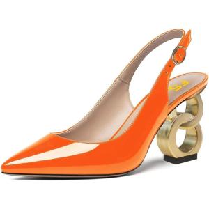 imageFSJ Women Trendy Metallic Gold Chain High Heel Slingback Pumps Pointed Toe Adjustable Buckle Office Lady Party Shoes Size 415 USOrange