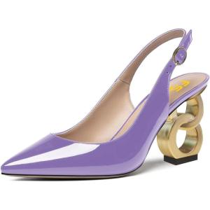 imageFSJ Women Trendy Metallic Gold Chain High Heel Slingback Pumps Pointed Toe Adjustable Buckle Office Lady Party Shoes Size 415 USPurple