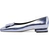 imageFSJ Women Glossy Metal Decoration Square Toe Flats Low Heel Slip On Comfy Vacation Walking Ladies Pumps Shoes Size 415 USCornflower Blue