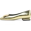imageFSJ Women Glossy Metal Decoration Square Toe Flats Low Heel Slip On Comfy Vacation Walking Ladies Pumps Shoes Size 415 USGold