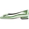imageFSJ Women Glossy Metal Decoration Square Toe Flats Low Heel Slip On Comfy Vacation Walking Ladies Pumps Shoes Size 415 USPale Green