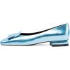 imageFSJ Women Glossy Metal Decoration Square Toe Flats Low Heel Slip On Comfy Vacation Walking Ladies Pumps Shoes Size 415 USSky Blue