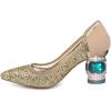 imageFSJ Women Gorgeous Crystal Chunky Low Heel Pump Comfy Slip on Pointed Toe Glitter Dress Party Shoe Size 415 USGold Glitter