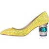imageFSJ Women Gorgeous Crystal Chunky Low Heel Pump Comfy Slip on Pointed Toe Glitter Dress Party Shoe Size 415 USYellow
