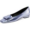 imageFSJ Women Glossy Metal Decoration Square Toe Flats Low Heel Slip On Comfy Vacation Walking Ladies Pumps Shoes Size 415 USCornflower Blue