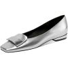 imageFSJ Women Glossy Metal Decoration Square Toe Flats Low Heel Slip On Comfy Vacation Walking Ladies Pumps Shoes Size 415 USSilver