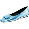 imageFSJ Women Glossy Metal Decoration Square Toe Flats Low Heel Slip On Comfy Vacation Walking Ladies Pumps Shoes Size 415 USSky Blue