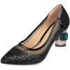 imageFSJ Women Gorgeous Crystal Chunky Low Heel Pump Comfy Slip on Pointed Toe Glitter Dress Party Shoe Size 415 USBlack Glitter