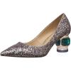 imageFSJ Women Gorgeous Crystal Chunky Low Heel Pump Comfy Slip on Pointed Toe Glitter Dress Party Shoe Size 415 USDark Pink