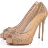 imageFSJ Women Sexy Peep Toe Pumps Mesh Rhinestones Stiletto High Heels Slip On Evening Bridal Party Dress Shoes Size 415 USNude