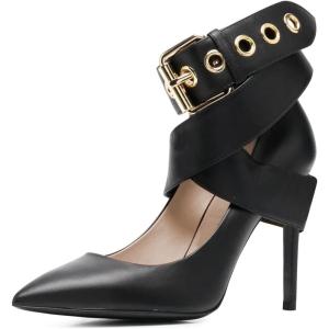 imageFSJ Women Classic Pointed Toe Stiletto High Heel Cross Strap Pumps Ankle Strap Buckle Evening Dress Shoes Size 415 USBlack