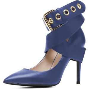 imageFSJ Women Classic Pointed Toe Stiletto High Heel Cross Strap Pumps Ankle Strap Buckle Evening Dress Shoes Size 415 USBlue