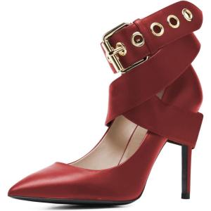 imageFSJ Women Classic Pointed Toe Stiletto High Heel Cross Strap Pumps Ankle Strap Buckle Evening Dress Shoes Size 415 USRed