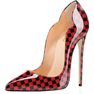 imageFSJ Women Classic Pointed Toe Stiletto High Heels Pumps Starry Slip On Lady Casual Dress Party Shoes Size 415 USRed