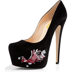 imageFSJ Women Extreme High Stiletto Heels Platform Pumps Slip On Pointed Toe Sexy Dress Shoe US Size 415 MBlack Fish