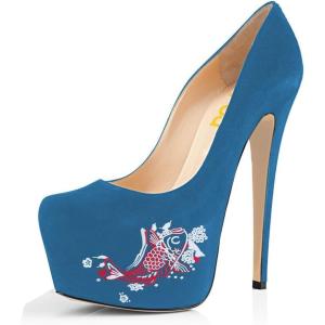 imageFSJ Women Extreme High Stiletto Heels Platform Pumps Slip On Pointed Toe Sexy Dress Shoe US Size 415 MBlue Fish