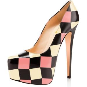imageFSJ Women Extreme High Stiletto Heels Platform Pumps Slip On Pointed Toe Sexy Dress Shoe US Size 415 MPlaid