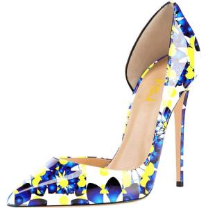 imageFSJ Women Formal Pointed Toe Dress Shoes DOrsay High Heels Sexy Stiletto Formal Pumps Size 415 USBlue Flora