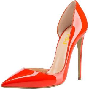 imageFSJ Women Formal Pointed Toe Dress Shoes DOrsay High Heels Sexy Stiletto Formal Pumps Size 415 USOrange Red