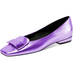 imageFSJ Women Glossy Metal Decoration Square Toe Flats Low Heel Slip On Comfy Vacation Walking Ladies Pumps Shoes Size 415 USOrchid