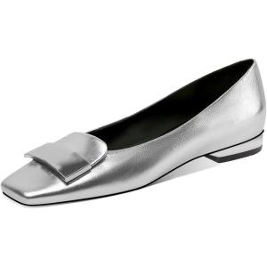 imageFSJ Women Glossy Metal Decoration Square Toe Flats Low Heel Slip On Comfy Vacation Walking Ladies Pumps Shoes Size 415 USSilver