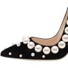 imageFSJ Slip On Pearls Beaded High Heels Slip On Pumps Pointed Toe Mirror Effect Shiny Party Dress Club Shoes for Women Pearls 415 USBlackpearls