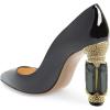 imageFSJ Women Bridal Pointed Toe Chunky Block High Heel Crystal Pumps Slip on Wedding Thick Comfort Evening Dress Shoes Size 415 USBlack Patent