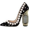 imageFSJ Women Bridal Pointed Toe Chunky Block High Heel Crystal Pumps Slip on Wedding Thick Comfort Evening Dress Shoes Size 415 USBlack Pearls