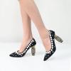 imageFSJ Women Bridal Pointed Toe Chunky Block High Heel Crystal Pumps Slip on Wedding Thick Comfort Evening Dress Shoes Size 415 USBlack Pearls