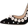 imageFSJ Women Bridal Pointed Toe Chunky Block High Heel Crystal Pumps Slip on Wedding Thick Comfort Evening Dress Shoes Size 415 USBlack Pearls