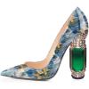 imageFSJ Women Bridal Pointed Toe Chunky Block High Heel Crystal Pumps Slip on Wedding Thick Comfort Evening Dress Shoes Size 415 USBlue Printing