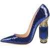 imageFSJ Women Bridal Pointed Toe Chunky Block High Heel Crystal Pumps Slip on Wedding Thick Comfort Evening Dress Shoes Size 415 USBlue Snake Print