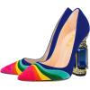 imageFSJ Women Bridal Pointed Toe Chunky Block High Heel Crystal Pumps Slip on Wedding Thick Comfort Evening Dress Shoes Size 415 USBluecolorful