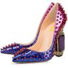 imageFSJ Women Bridal Pointed Toe Chunky Block High Heel Crystal Pumps Slip on Wedding Thick Comfort Evening Dress Shoes Size 415 USBluepurple Rivets