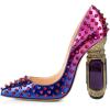 imageFSJ Women Bridal Pointed Toe Chunky Block High Heel Crystal Pumps Slip on Wedding Thick Comfort Evening Dress Shoes Size 415 USBluepurple Rivets