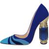 imageFSJ Women Bridal Pointed Toe Chunky Block High Heel Crystal Pumps Slip on Wedding Thick Comfort Evening Dress Shoes Size 415 USBluerainbow