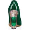 imageFSJ Women Bridal Pointed Toe Chunky Block High Heel Crystal Pumps Slip on Wedding Thick Comfort Evening Dress Shoes Size 415 USForest Green