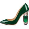 imageFSJ Women Bridal Pointed Toe Chunky Block High Heel Crystal Pumps Slip on Wedding Thick Comfort Evening Dress Shoes Size 415 USForest Green