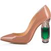 imageFSJ Women Bridal Pointed Toe Chunky Block High Heel Crystal Pumps Slip on Wedding Thick Comfort Evening Dress Shoes Size 415 USNude