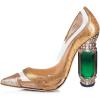 imageFSJ Women Bridal Pointed Toe Chunky Block High Heel Crystal Pumps Slip on Wedding Thick Comfort Evening Dress Shoes Size 415 USNude Transparent