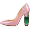 imageFSJ Women Bridal Pointed Toe Chunky Block High Heel Crystal Pumps Slip on Wedding Thick Comfort Evening Dress Shoes Size 415 USPink Patent