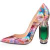 imageFSJ Women Bridal Pointed Toe Chunky Block High Heel Crystal Pumps Slip on Wedding Thick Comfort Evening Dress Shoes Size 415 USPurple Floral