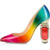 imageFSJ Women Bridal Pointed Toe Chunky Block High Heel Crystal Pumps Slip on Wedding Thick Comfort Evening Dress Shoes Size 415 USRainbow