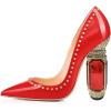 imageFSJ Women Bridal Pointed Toe Chunky Block High Heel Crystal Pumps Slip on Wedding Thick Comfort Evening Dress Shoes Size 415 USRed