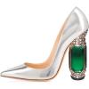 imageFSJ Women Bridal Pointed Toe Chunky Block High Heel Crystal Pumps Slip on Wedding Thick Comfort Evening Dress Shoes Size 415 USSilver