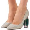 imageFSJ Women Bridal Pointed Toe Chunky Block High Heel Crystal Pumps Slip on Wedding Thick Comfort Evening Dress Shoes Size 415 USSilver Glitter
