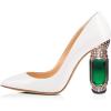 imageFSJ Women Bridal Pointed Toe Chunky Block High Heel Crystal Pumps Slip on Wedding Thick Comfort Evening Dress Shoes Size 415 USWhite